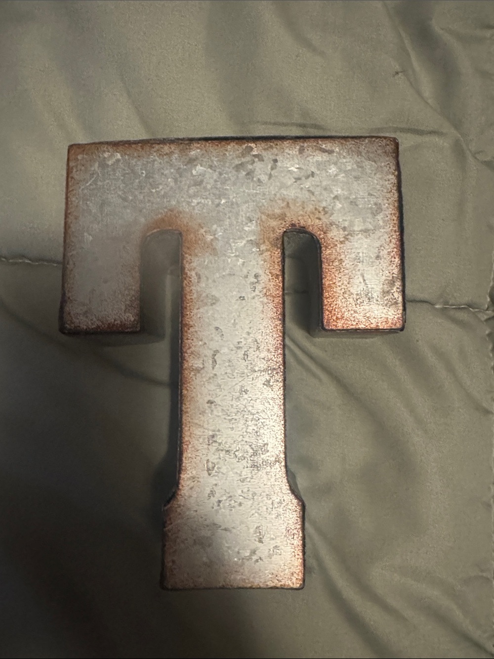 Rustic Metal Letter T Wall Decor - Silver with Copper Accents